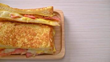 Homemade French toast ham bacon cheese sandwich with egg video