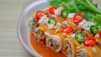 fresh spring roll with crab and sauce and vagetable - healthy food style video