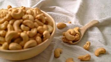 Cashew nuts in wooden bowl video