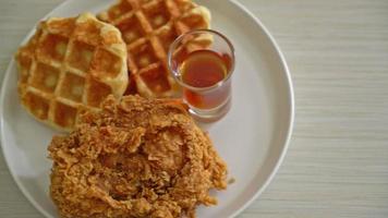 homemade fried chicken waffle with honey or maple syrup video