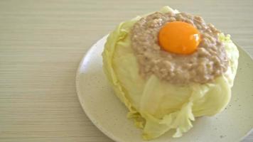 homemade steamed cabbage stuffed minced pork and egg yolk