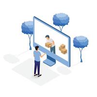 Isometric computer shopping online concept. illustrator vector. vector