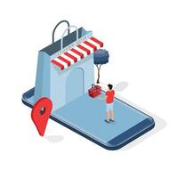 Isometric smart phone online shopping concept. illustrator vector. vector