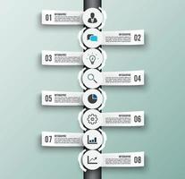 Vector infographic template with 3D paper label, integrated circles. Business concept with 8 options. For content, diagram, flowchart, steps, parts, timeline infographics, workflow, chart.