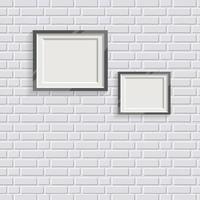 White realistic picture frame on white painted brick wall seamless pattern vector background. Modern photo frame and text to your design projects. Layered vector EPS 10 available.