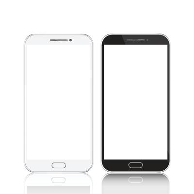 Smartphone in black and white color with blank screen, mockup - Simple way to put a picture or screenshot below glossy, shiny screen layer, which affects each pattern - in eps10