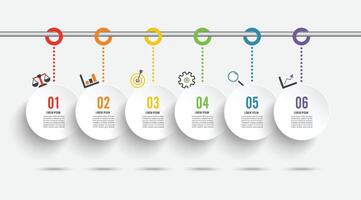 la línea de tiempo de plantilla infográfica de color horizontal numerada para seis posiciones se puede utilizar para flujo de trabajo, banner, diagrama, diseño web, gráfico de área vector