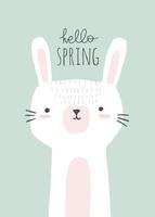 Cute bunny illustration with hello spring lettering. Hello spring design element, poster design, card. Happy Easter. vector