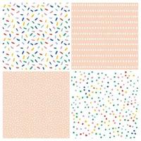 Abstract vector pattern set. Collection of festive seamless background with confetti, dots and sprinkles.