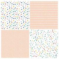 Abstract vector pattern set. Collection of festive seamless background with confetti, dots and sprinkles.