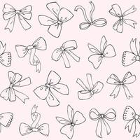 Seamless vector pattern with bows on pink background. Hand drawn ribbons and bows  background.