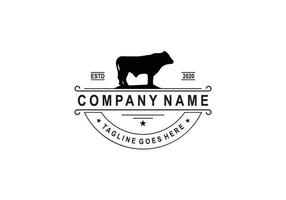 Retro Vintage Cattle Beef Emblem Label logo design and cow symbol inspiration vector