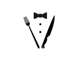 tenedor cuchillo cinta esmoquin logo diseño hipster retro para restaurante vector