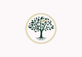 golden Tree of Life Stamp Seal Emblem Oak Banyan Maple logo design vector