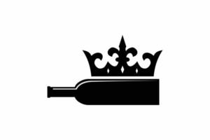 bottle wine with golden crown logo template design. symbol illustration. vector
