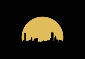 wonderful city silhouette illustration showing bright yellow moon. vector