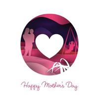 Happy Mother's Day Love Pink Frame. Shape Heart in paper cut style. Origami Hearts and Mother and baby - 8 May Vector