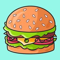 lindo, caricatura, hamburguesa, vector, ilustración vector