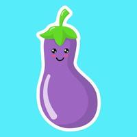 cute kawaii eggplant fresh vegetable vector illustration