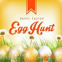 Beautiful Easter Background with flowers and colored eggs in the grass vector