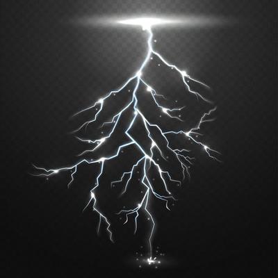 Lightning on black background with transparency for design