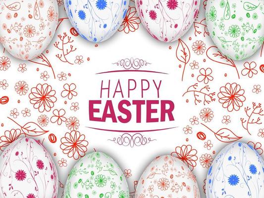 Easter Eggs background with floral frame.Vector