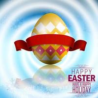 Easter yellow egg with red ribbon on white swirls background vector
