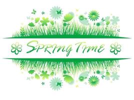 Green spring grass with flower and butterflies Isolated On White Background vector