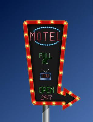 Retro arrow golden light banner with the motel blue background