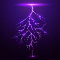 Lightning on purple background with transparency for design.Vector