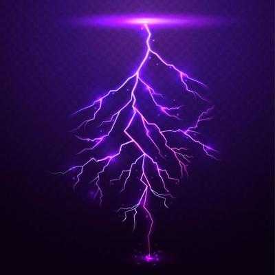 Lightning on purple background with transparency for design.Vector