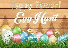 Happy Easter background with colored eggs on grass.Vector