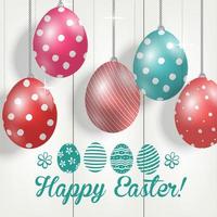 Easter colorful eggs on wooden background vector