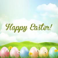 Spring meadow background with easter colorful eggs vector