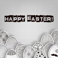 Easter eggs background with pattern coloring book on black and white vector