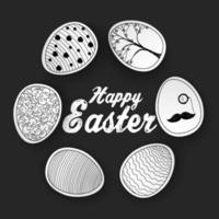 Easter eggs with doodles pattern on black background vector