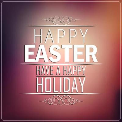 Happy Easter Typography greeting card. Blurred background