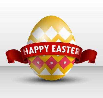 Easter yellow egg with red ribbon on white background.Vector