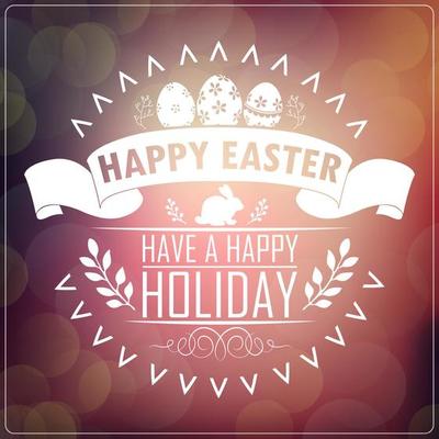 Happy Easter Typography greeting card. Blurred background.Vector