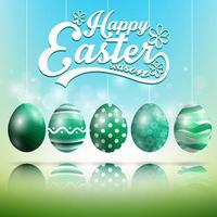 Beautiful Easter blue green Background with eggs of shadow vector