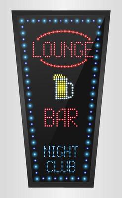 Retro sign with blue lights and the word lounge on bar.vector