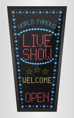 Retro sign with blue lights and the word live show