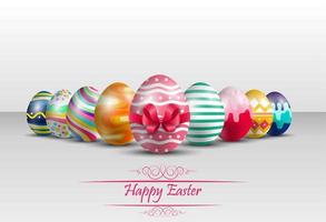 Easter colorful eggs background with red ribbon.Vector vector