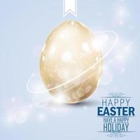 Easter greetings card with golden egg on lights background.Vector