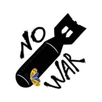 Poster no war. A moth in the colors of the Ukrainian flag sits on a bomb. The inscription no to war vector