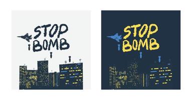 Postcards with the city over which the plane flies and drops bombs vector