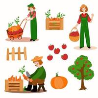 A set of characters and elements on the theme of harvesting. vector