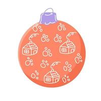 New Year's ball of orange color with houses. vector
