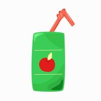 A small box of apple juice with a straw. vector