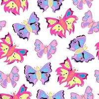 Seamless pattern with butterflies in different shades of pink and purple. vector